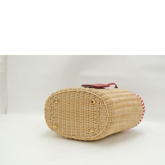 PRADA Handbag Basket Bag Straw Basket Shoulder Wicker Hand Bag Red - Picture 3 of 5